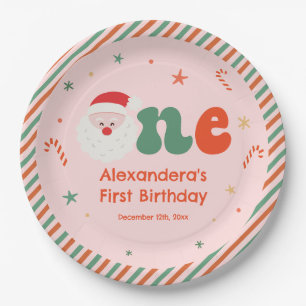 Pink Christmas 1st Birthday Paper Plate