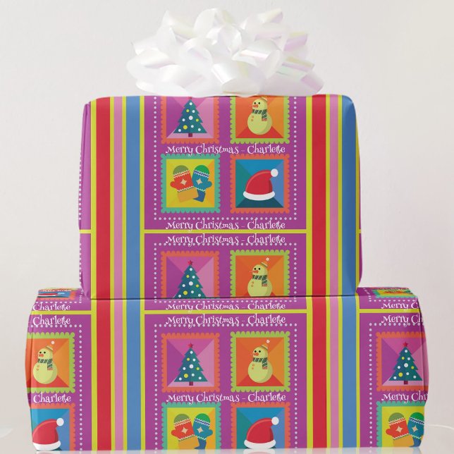 Pink Christmas Add Name & Greeting  Wrapping Paper (Creator Uploaded)
