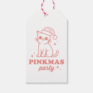 Pink Christmas aesthetic pinkmas party cat Gift Tags