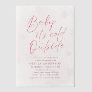 Pink Christmas Baby It's Cold Outside Baby Shower Vellum Invitations