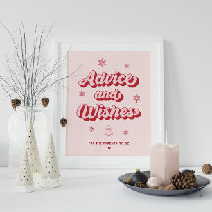 Pink Christmas Baby Shower Advice Wishes Sign