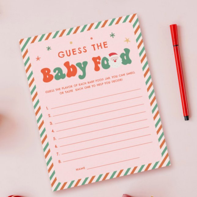 Pink Christmas Baby Shower Baby Food Game Card (Creator Uploaded)