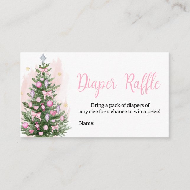 Pink Christmas Baby Shower Diaper Raffle Business Card (Front)