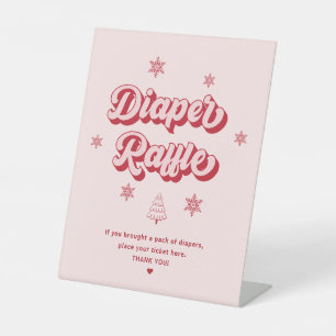 Pink Christmas Baby Shower Diaper Raffle Pedestal Sign