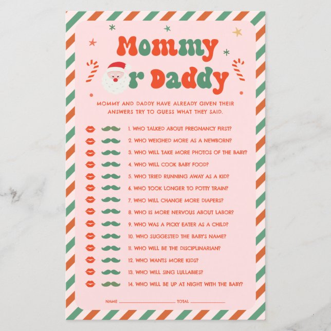 Pink Christmas Baby Shower Guess Who Game (Front)