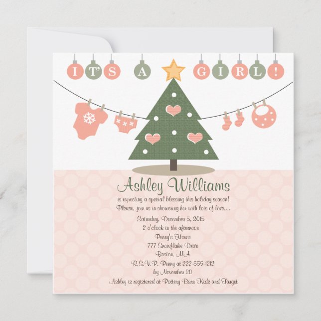 Pink Christmas Baby Shower Invitations (Front)