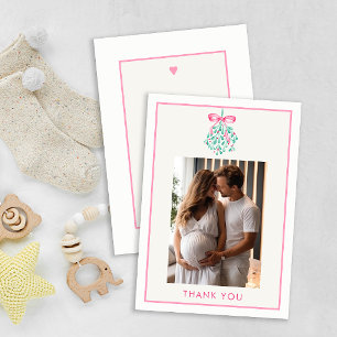 Pink Christmas Baby Shower Thank You Card