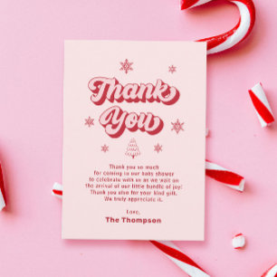 Pink Christmas Baby Shower  Thank You Card