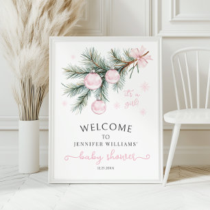 Pink Christmas Baby Shower Welcome Sign Poster