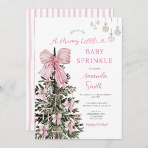 Pink Christmas Baby Sprinkle Stripes Invitation