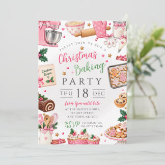 Pink Christmas Baking Party & Cookie Treats Invitation