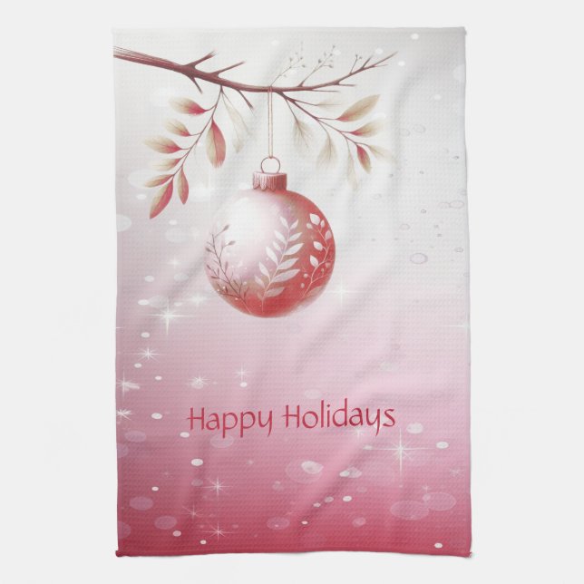 Pink Christmas Ball Holiday Kitchen Towel (Vertical)