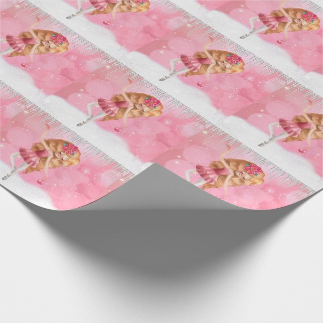 Pink Christmas Ballerina Dancing in the Snow Wrapping Paper (Corner)