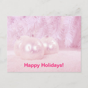Pink Christmas Balls on Snow with Pink Background Holiday Postcard