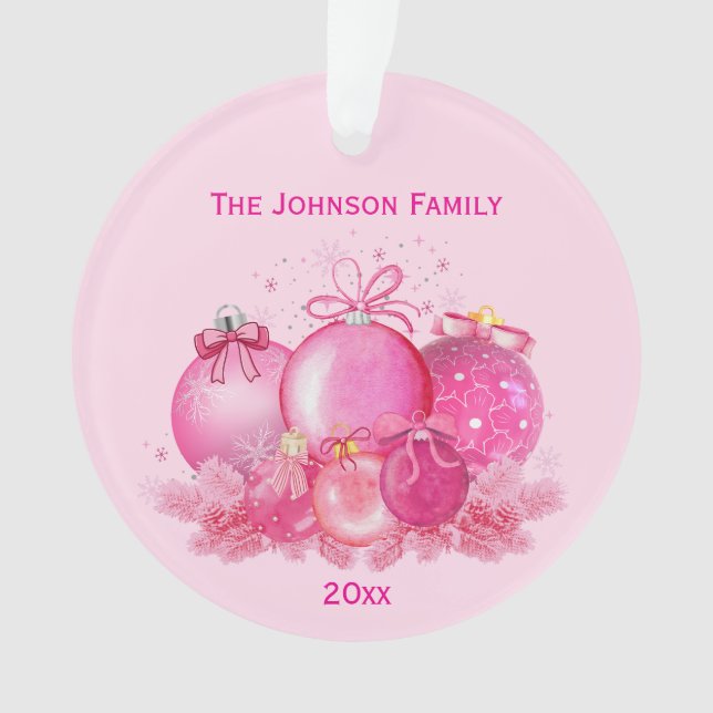 Pink Christmas Balls Ornament  (Front)
