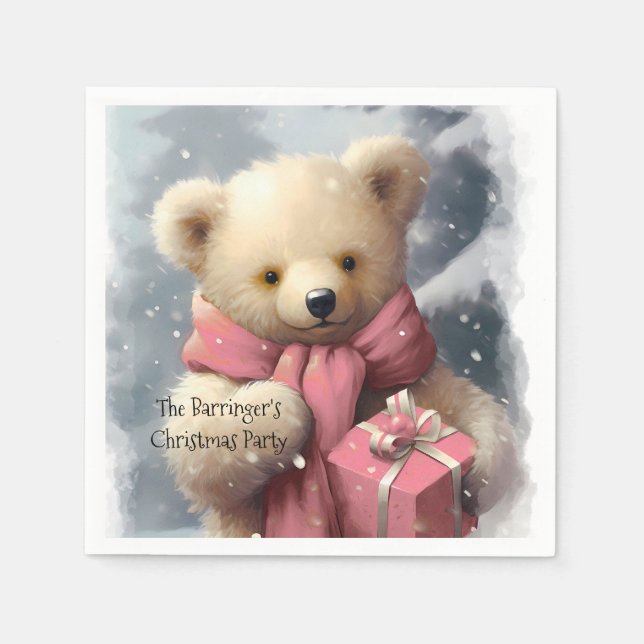 Pink  Christmas Bear    Napkin (Front)