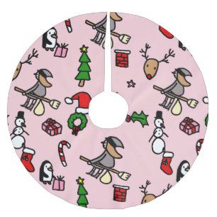 pink christmas befana brushed polyester tree skirt