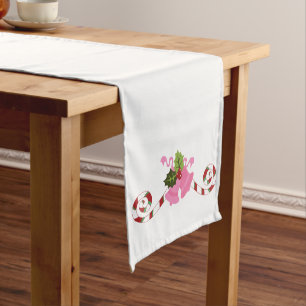 Pink Christmas Bells and Candy Canes Medium Table Runner