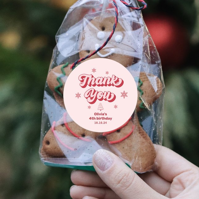 Pink Christmas Birthday Party Classic Round Sticker (Creator Uploaded)
