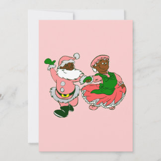 pink christmas black santa claus wife holiday card