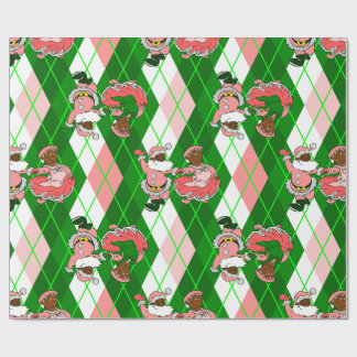 pink christmas black santa wife plaid wrapping paper
