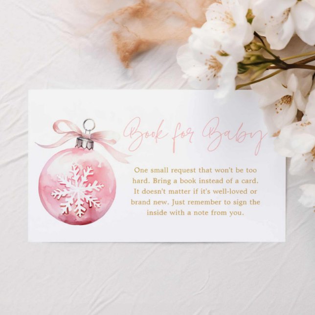 Pink Christmas Books for Baby Enclosure Card (Winter Girl baby Shower books for baby card)