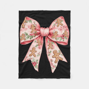 Pink Christmas Bow Coquette Xmas Gingerbread Women Fleece Blanket