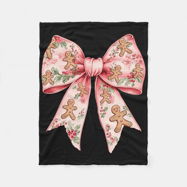 Pink Christmas Bow Coquette Xmas Gingerbread Women Fleece Blanket (Front)