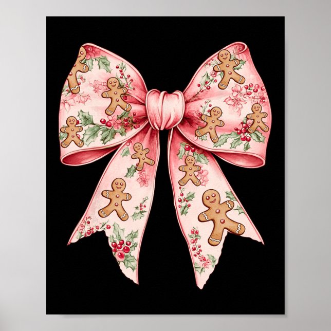 Pink Christmas Bow Coquette Xmas Gingerbread Women Poster (Front)