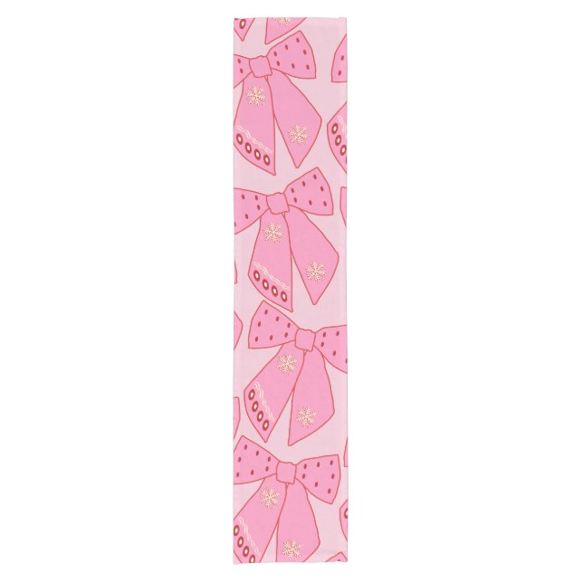 Pink Christmas Bows Short Table Runner (Front)