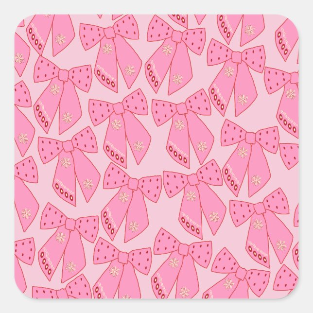 Pink Christmas Bows Square Sticker (Front)