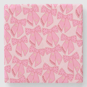 Pink Christmas Bows Stone Coaster