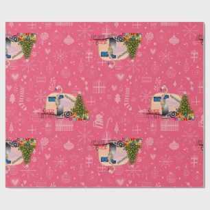 pink christmas camper trailer flamingo santa wrapping paper
