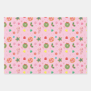 Pink Christmas Candy Wrapping Paper