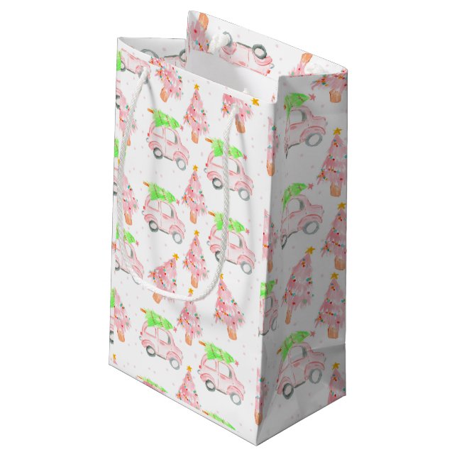 Pink christmas car holiday gift bag (Back Angled)