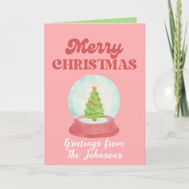 Pink Christmas Card Personalised, Family Greetings (Front)