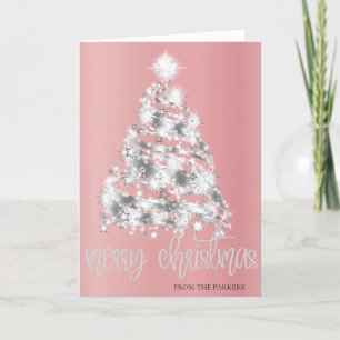 Pink Christmas Cards Elegant Sparkle Tree