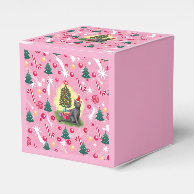 Pink Christmas Cat Favour Box (Front Side)