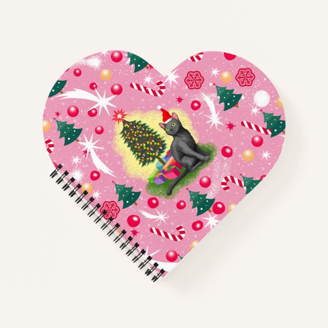 Pink Christmas Cat Notebook (Front)