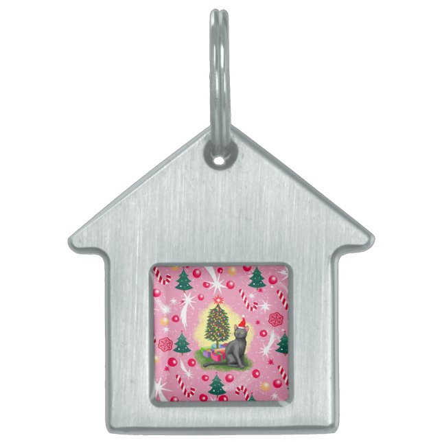 Pink Christmas Cat Pet ID Tag (Front)