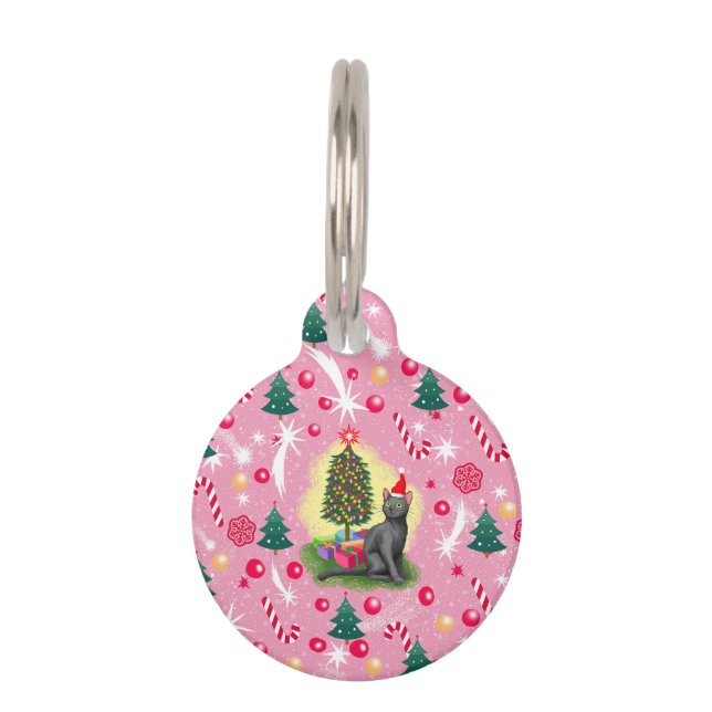 Pink Christmas Cat Pet Tag (Front)