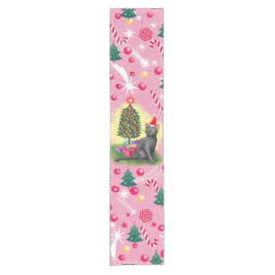 Pink Christmas Cat Short Table Runner