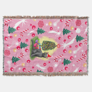 Pink Christmas Cat Throw Blanket