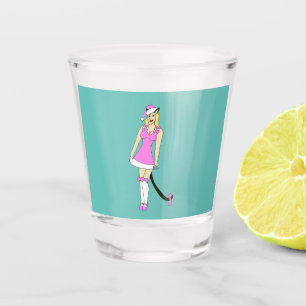 Pink Christmas catgirl Shot Glass