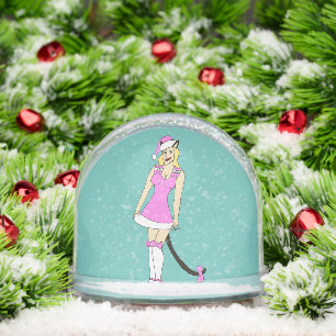 Pink Christmas catgirl Snowglobe