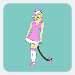 Pink Christmas catgirl Square Sticker