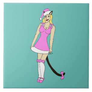 Pink Christmas catgirl Tile
