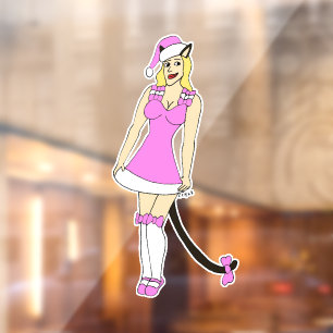 Pink Christmas catgirl Window Cling
