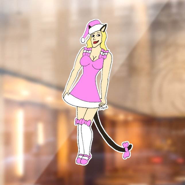 Pink Christmas catgirl Window Cling (Sheet 2)