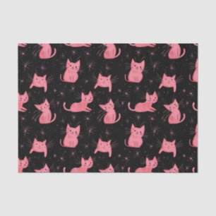 Pink Christmas Cats on Black Tissue Paper